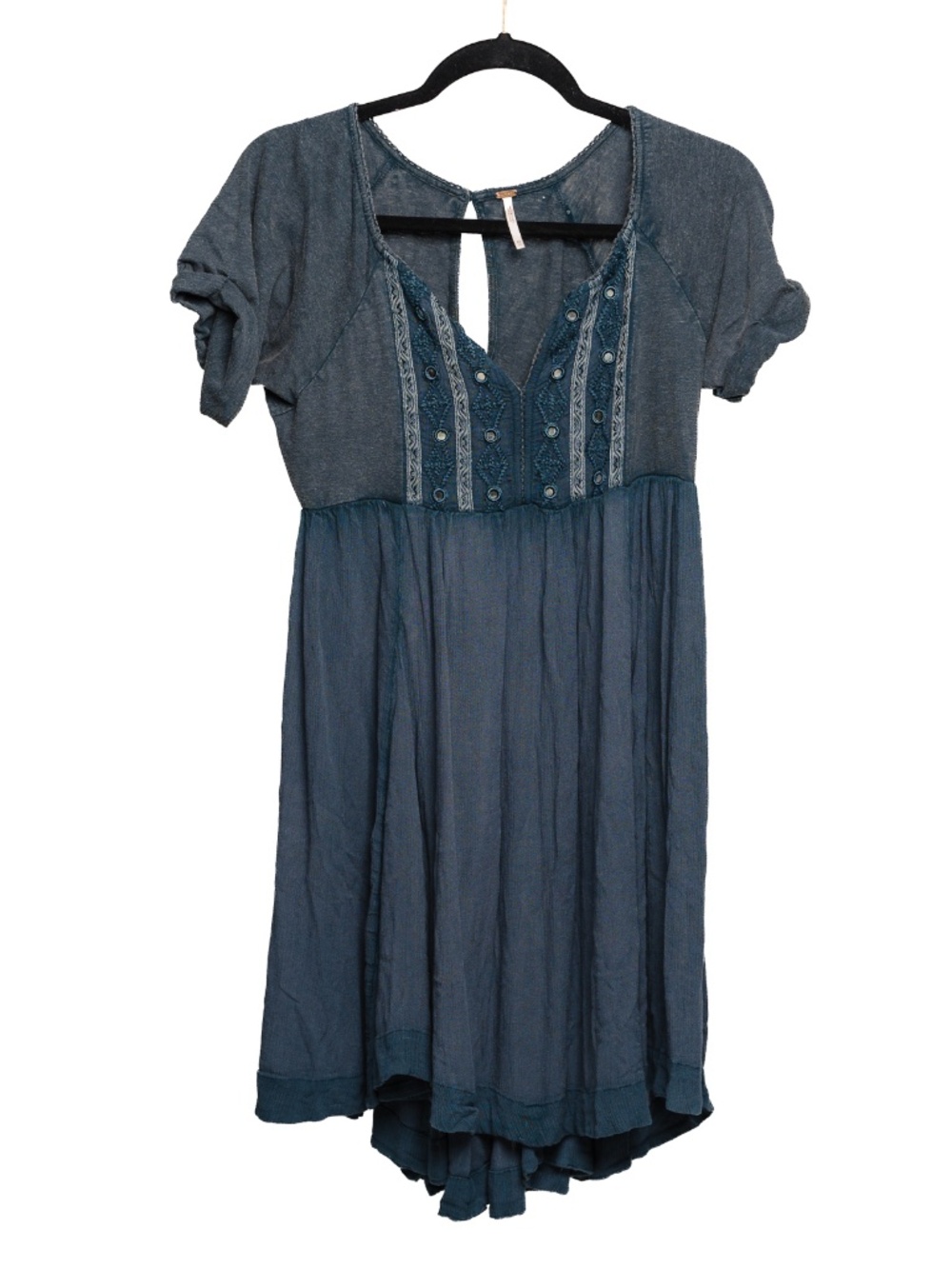 Free people dusty blue dress with mirror work and embroidery..